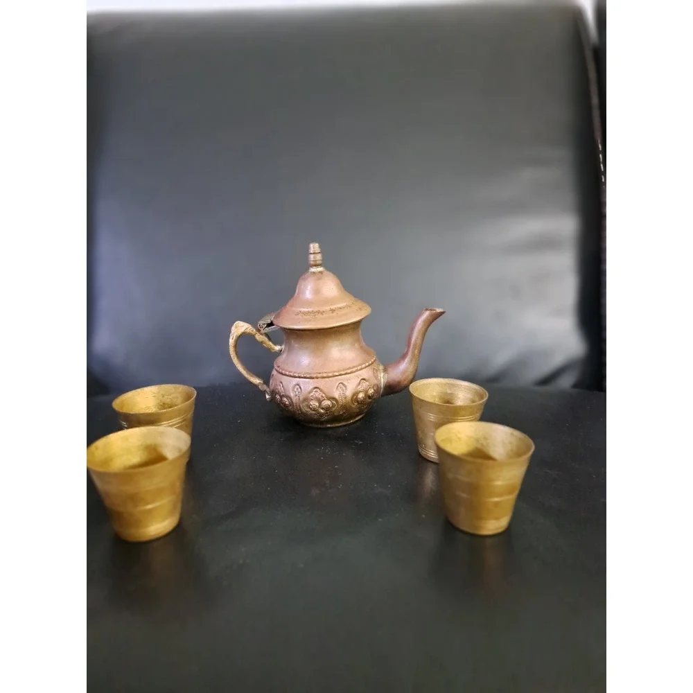 Vintage Brass Dallah Arabic Middle Eastern Etched Coffee Tea Pot‎ 4